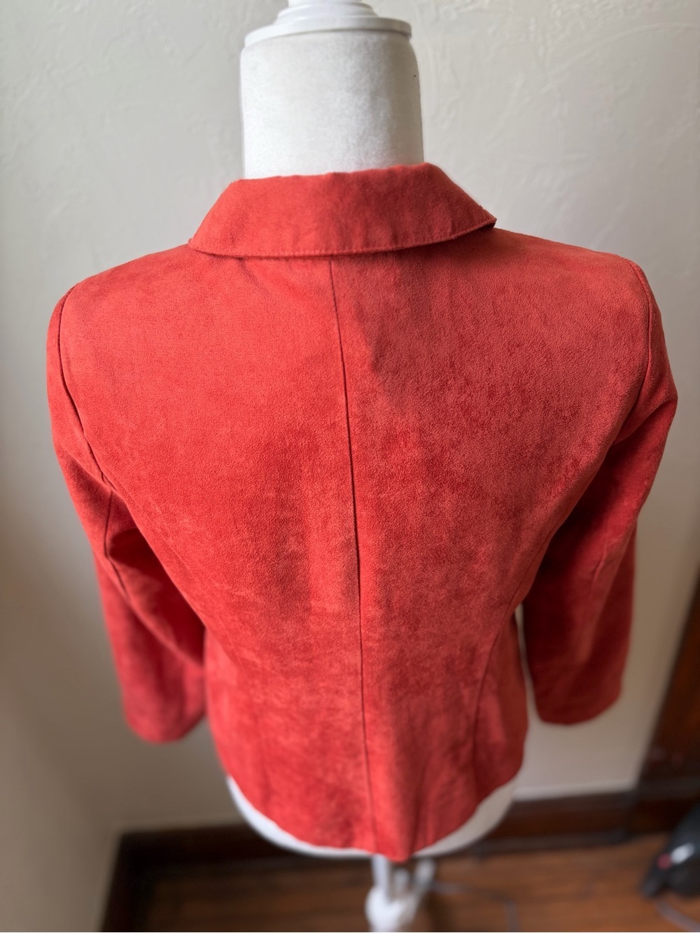 Studio Works Coral Red Faux Suede Zip Front Utility Jacket Petite 4P - Picture 8 of 10